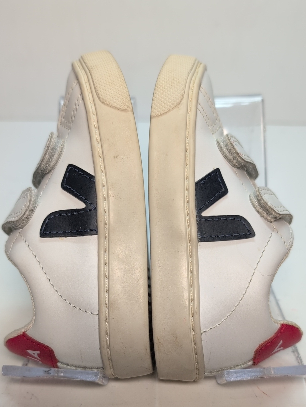 Kids toddler Esplar White leather Sneaker w/ Navy V Accent. unisex size 7 EU 23 - Picture 7 of 15
